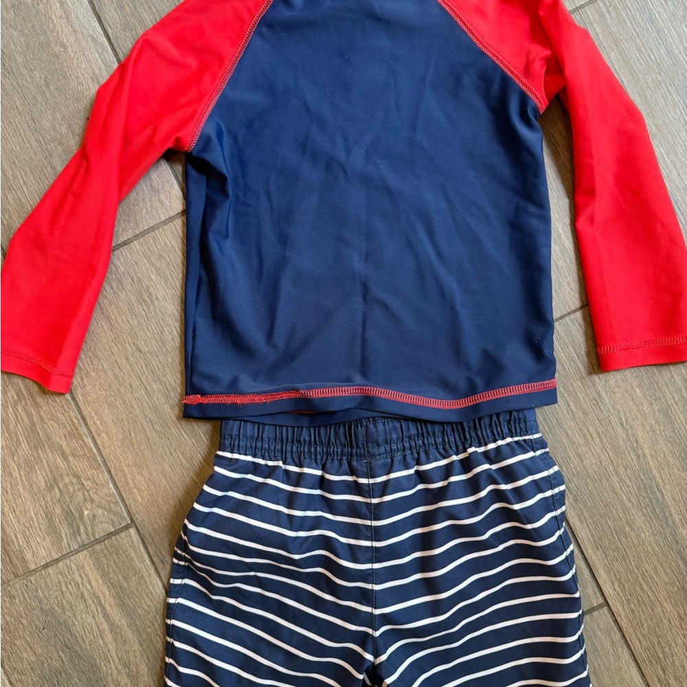 Simple Red and Blue Rashguard Swim Set - Picture 2 of 3